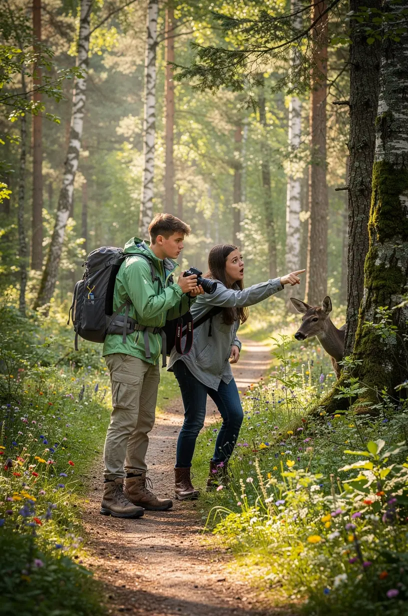 Õhtune vaade metsakajutisele, kus tuli lõõmab ja linnud vaikivad