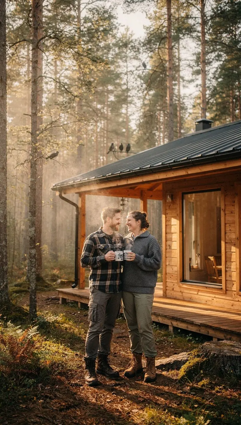 Hubane puitmajake ümbritsetud roheluse ja rahuliku metsamaastikuga